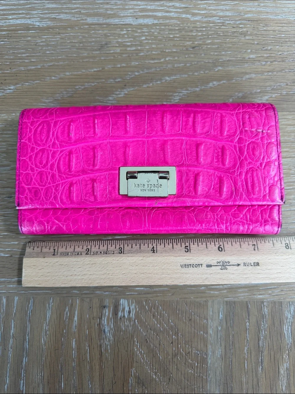 HOT PINK Kate Spade New York Wallet Textured Crocodile Embossed Leather Finish